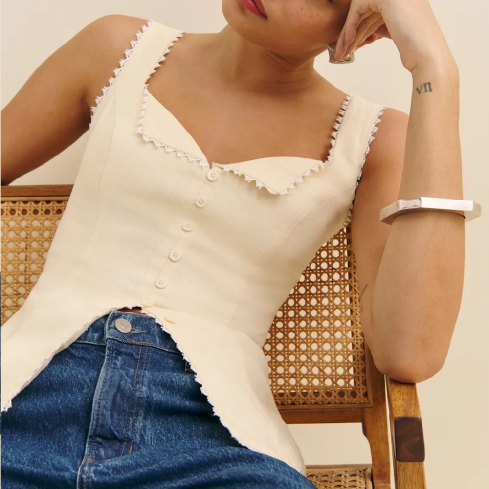 Reformation Viola Linen Top Sugar - Picture 5 of 8